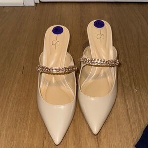 Jessica Simpson Cream Heels with Rhinestone Strap